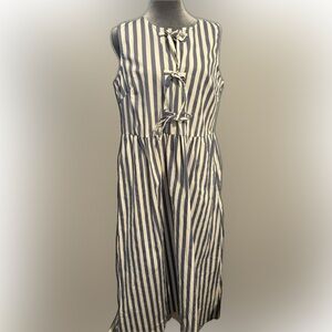 Joie Navy and White Striped Sleeveless Tie-Front Midi Dress